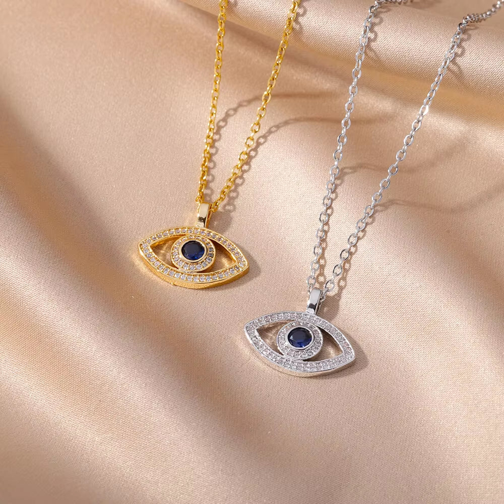 Zircon Evil Eye Pendant Necklace for Women Stainless Steel Lucky Turkish Demon Eye Necklaces 2023 New Trend Aesthetic Jewerly