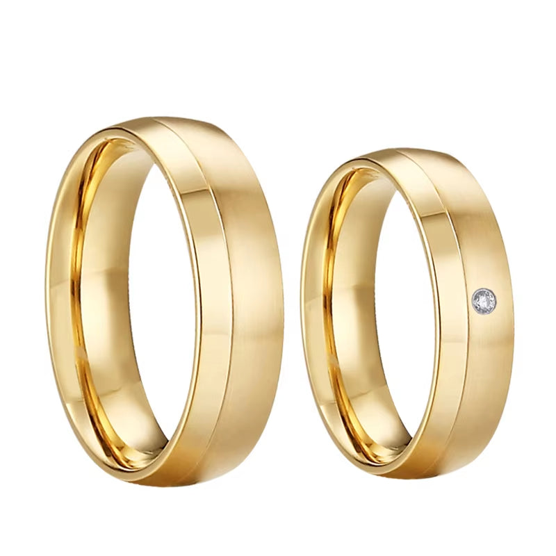 Fashion Western 24K Gold Plated Stainless Steel Jewelry Ring Marriage Couples Wedding Rings Men Women Alliance Dropshipping