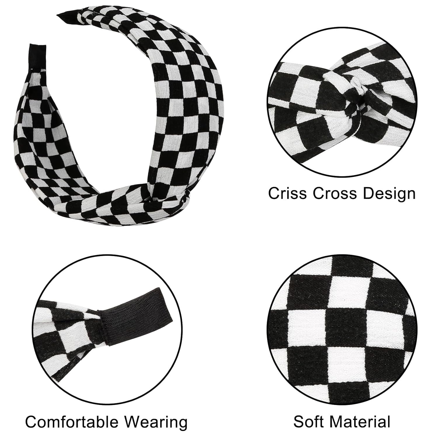 Twisted Plaid Headbands for Women Non Slip Fashion Hairbands Checkered Knotted Headband for Womens Hair Band Wide Thick Plastic Head Band Hair Accessories