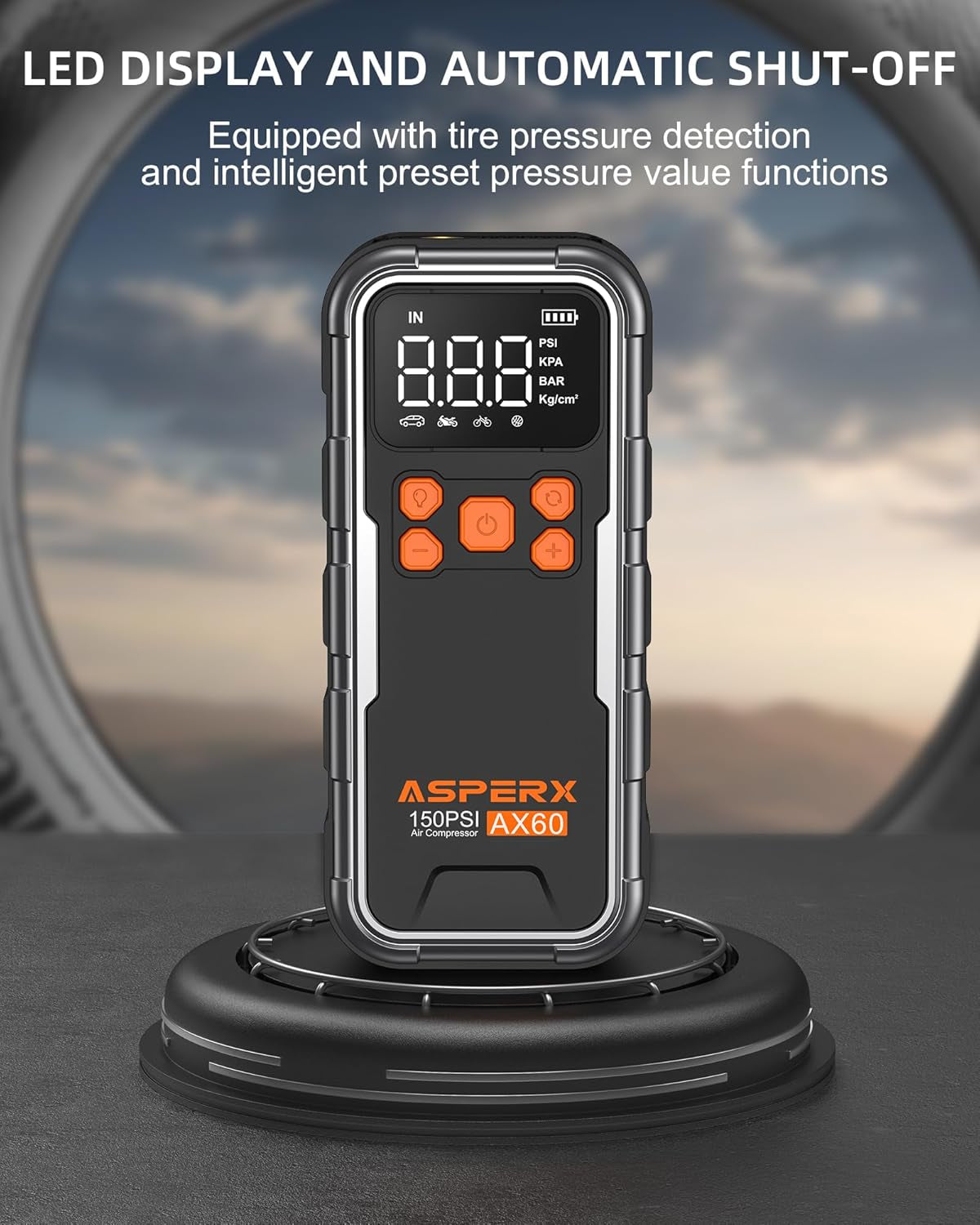 Tire Inflator Portable Air Compressor, 150PSI Cordless Air Pump for Car Tires, 3X Faster Air Inflator Tire Pump with Digital Pressure Gauge and Emergency LED Light for Motorcycle Bike Ball Car