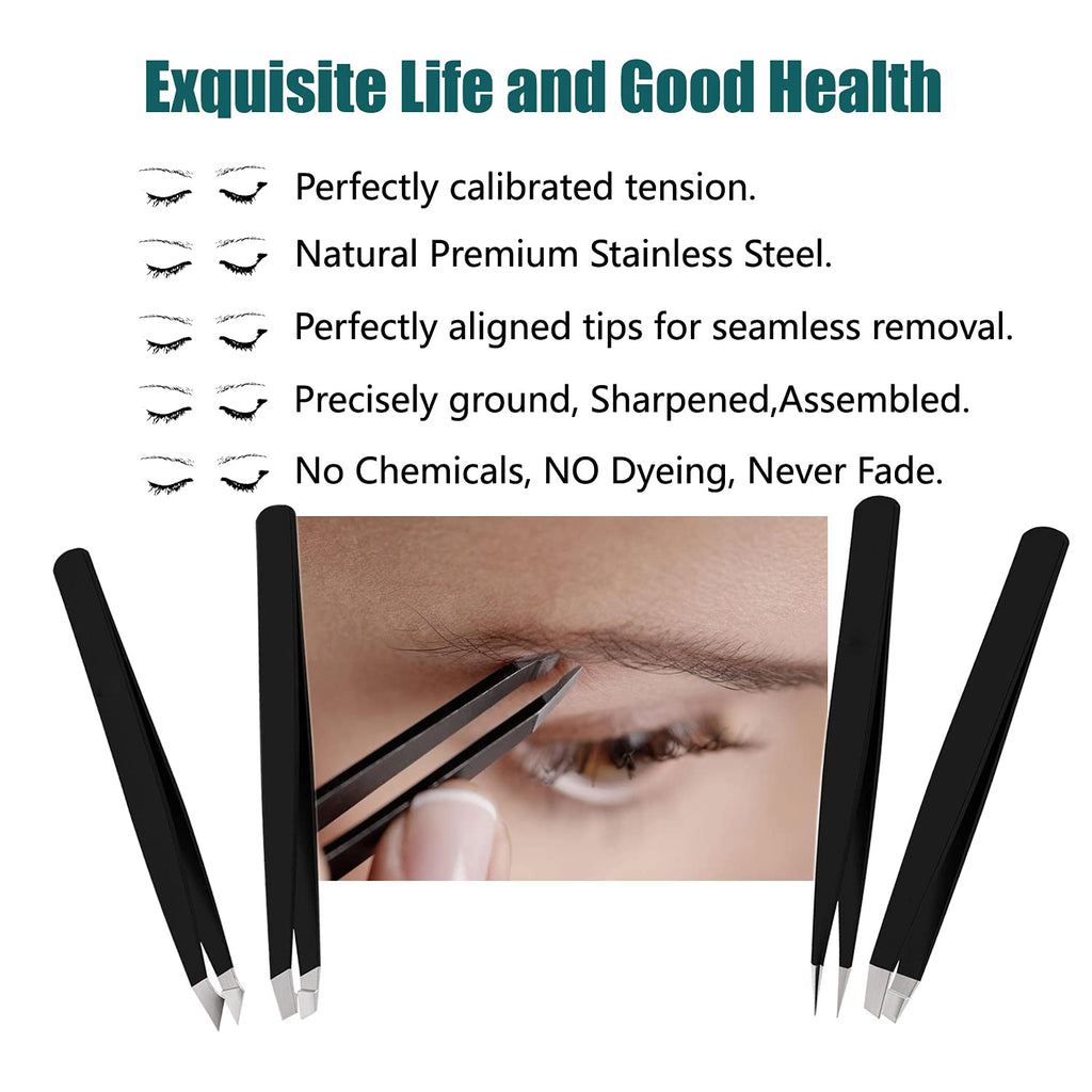 [4+1 Pieces] Tweezers Set with Travel Case, Great Precision Upgrade Professional Anti-Rust Alloy Tweezers for Women & Men Multi-Purpose as Eyebrows Facial Hair Ingrown Hair Removal