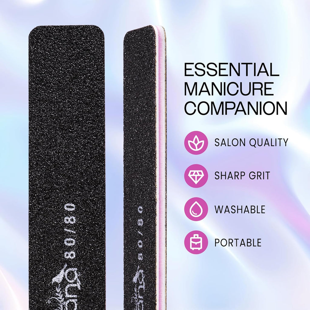 10Pcs -  Jumbo Double-Sided Emery Nail File for Manicure, Pedicure, Natural, and Acrylic Nails - Black (Grit 80/80)