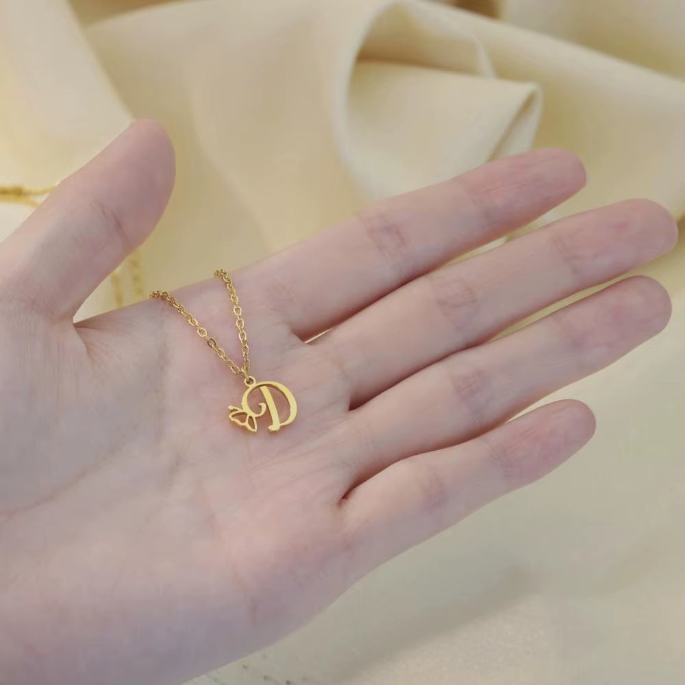 Tiny Initial Letter Necklace for Women Gold Color Stainless Steel Necklaces Name Alphabet Lucky Jewerly Vintage Accessories Gift