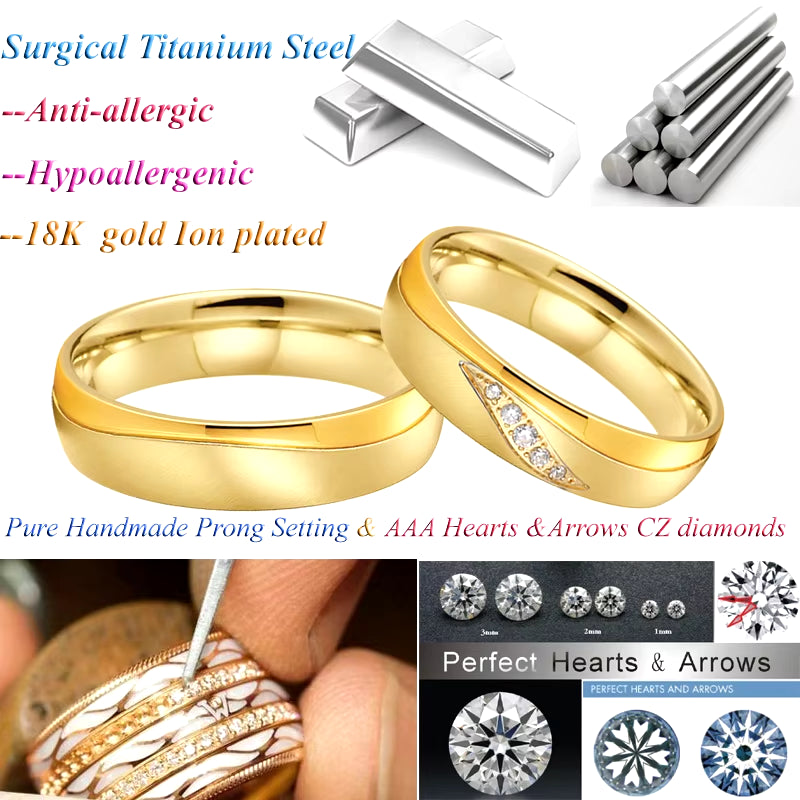 Fashion Western 24K Gold Plated Stainless Steel Jewelry Ring Marriage Couples Wedding Rings Men Women Alliance Dropshipping