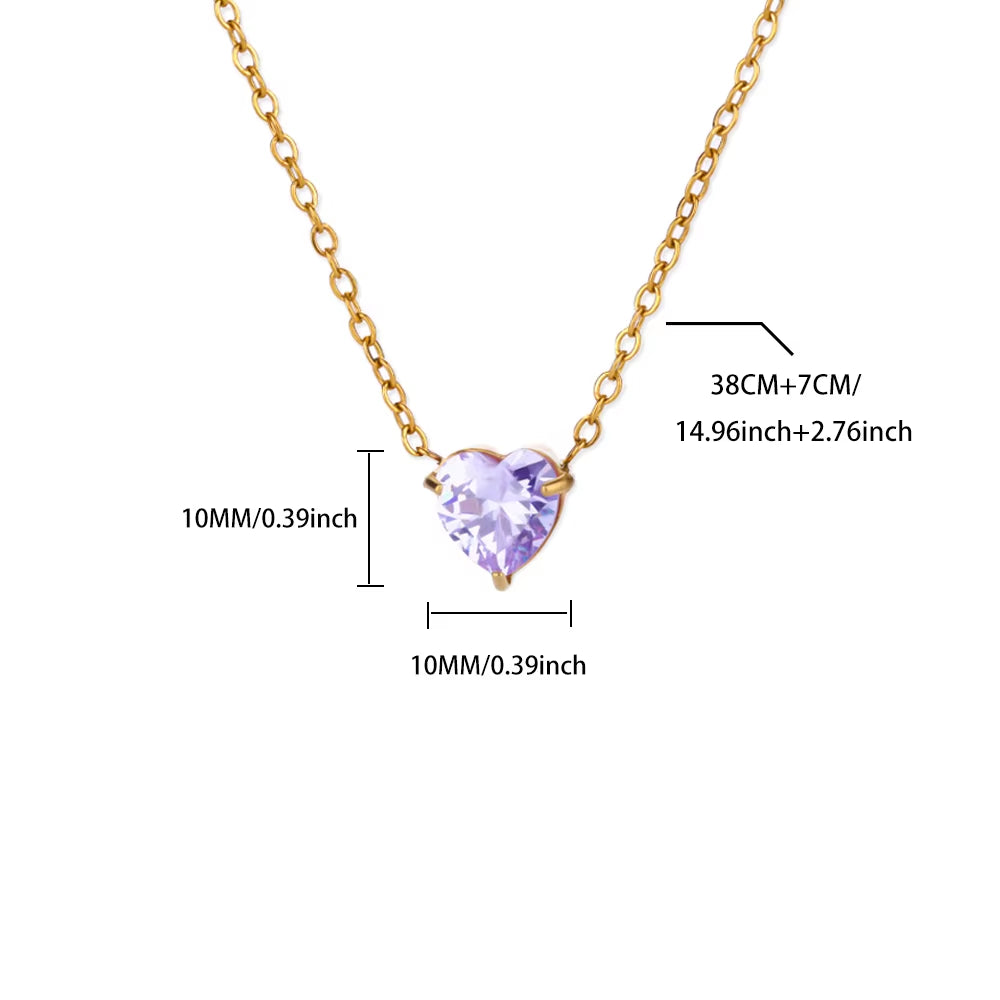 Heart Necklace for Women Stainless Steel Gold Color CZ Pendant Necklace Korean Fashion Cute Crystal Couple Jewerly Collier Femme