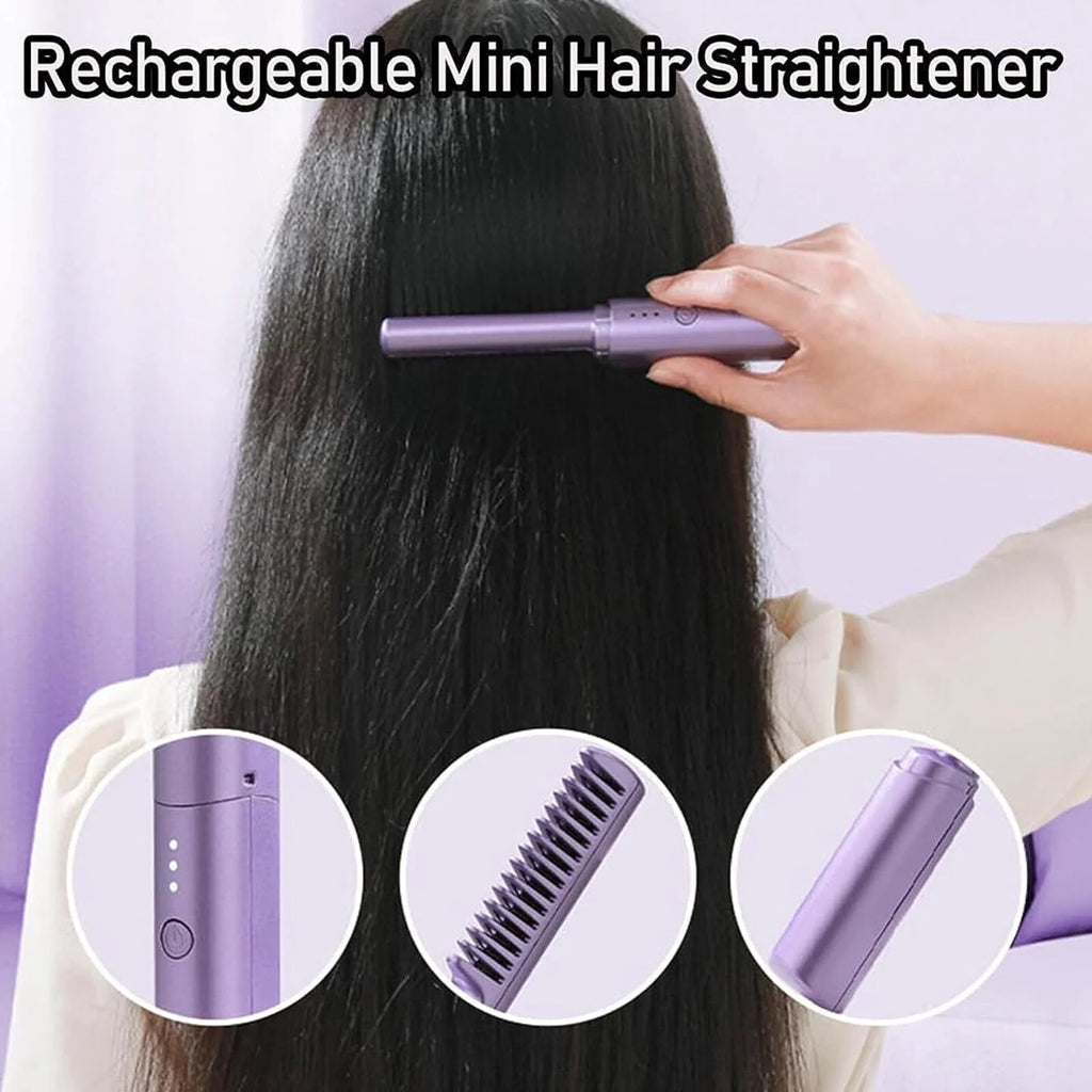 Rechargeable Mini Hair Straightener, Negative Ion Hot Comb Hair Straightener, Portable Cordless Hair Straightening Brush,A Quick Styling Brush