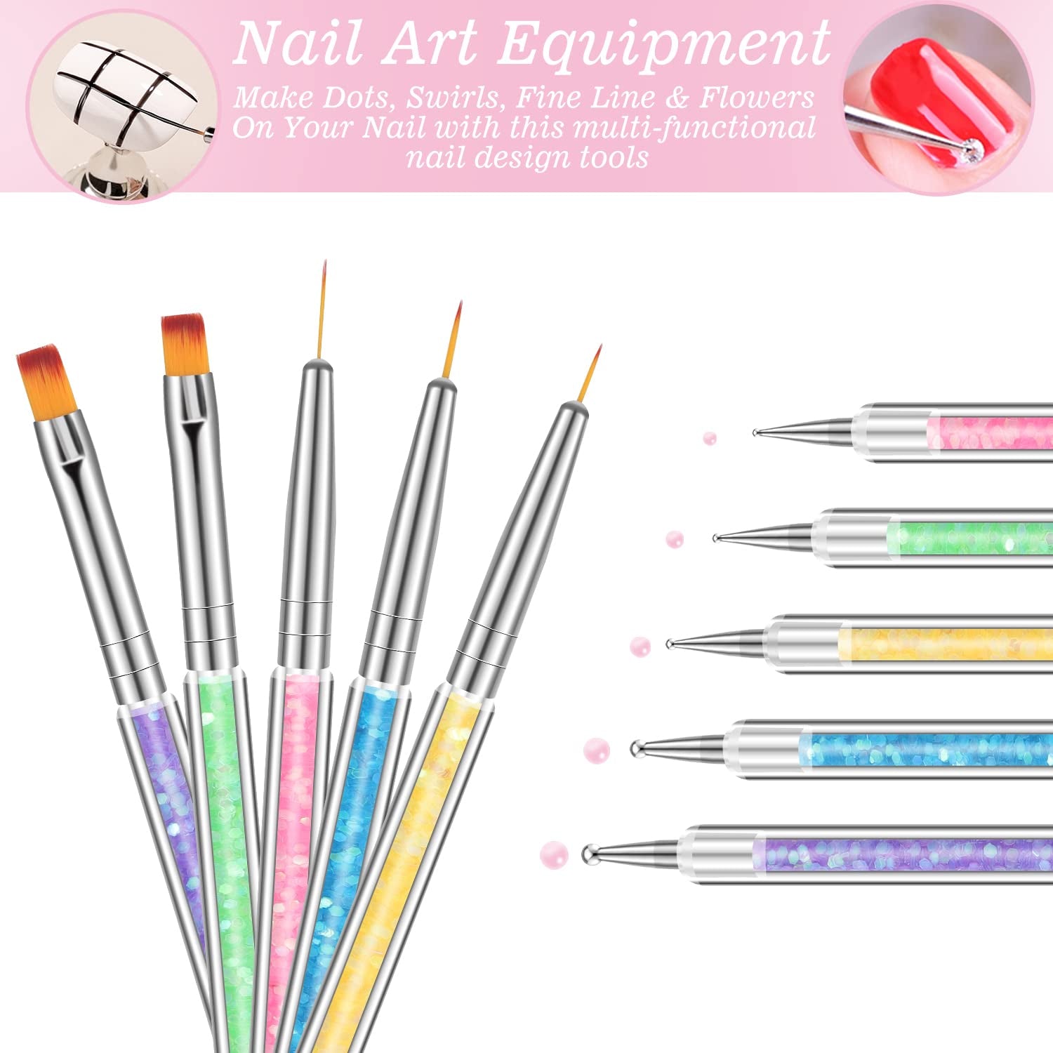 6 Pcs in 1 Set Resin Nail Art Palette with 5 Nail Brushes, Nail Design Tools Nail Polish Mixing Palette Double-Ended Dotting Pen for Nail Art