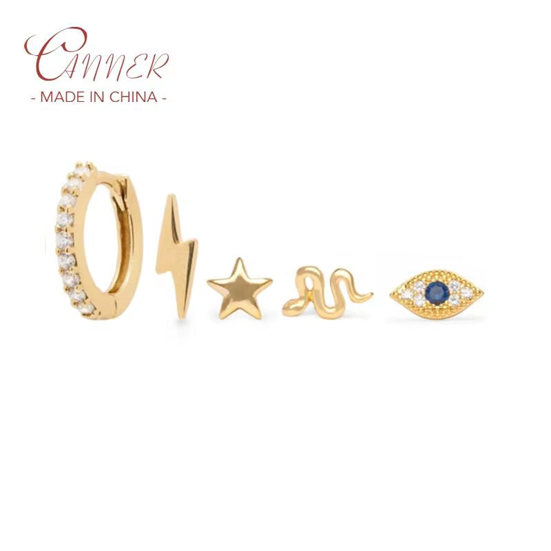5Pieces/Set Luxury Lightning Star Snake Eye Stud Earrings for Women Pendientes Brincos 18K Gold Plated Earring Jewerly