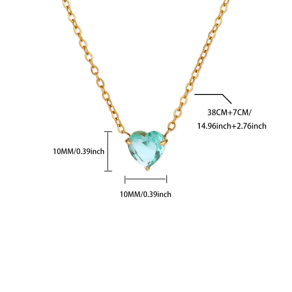 Heart Necklace for Women Stainless Steel Gold Color CZ Pendant Necklace Korean Fashion Cute Crystal Couple Jewerly Collier Femme