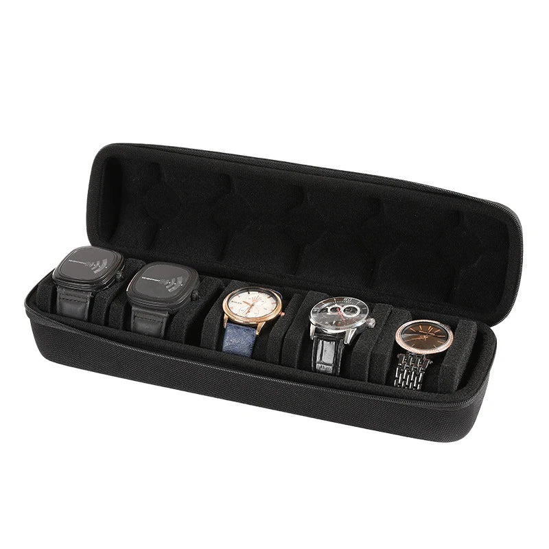 2/3/5 Slots Watch Travel Case,Hard Watch Roll, Travel Watch Organizer Case with Form-Fitting Pillow, Red Microfiber Lining