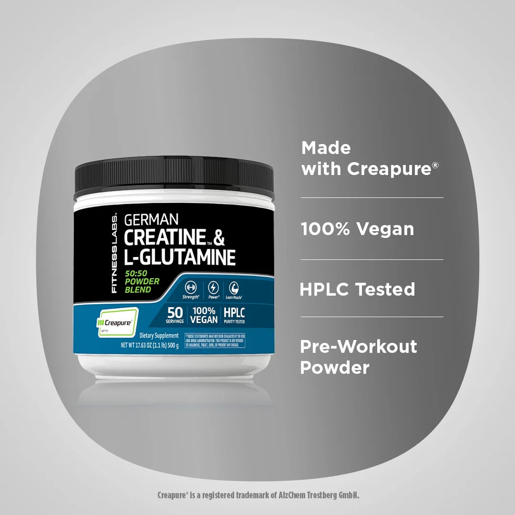 German Creatine & L-Glutamine | 1.1 Lbs | Powder for Men and Women | by Fitness Labs