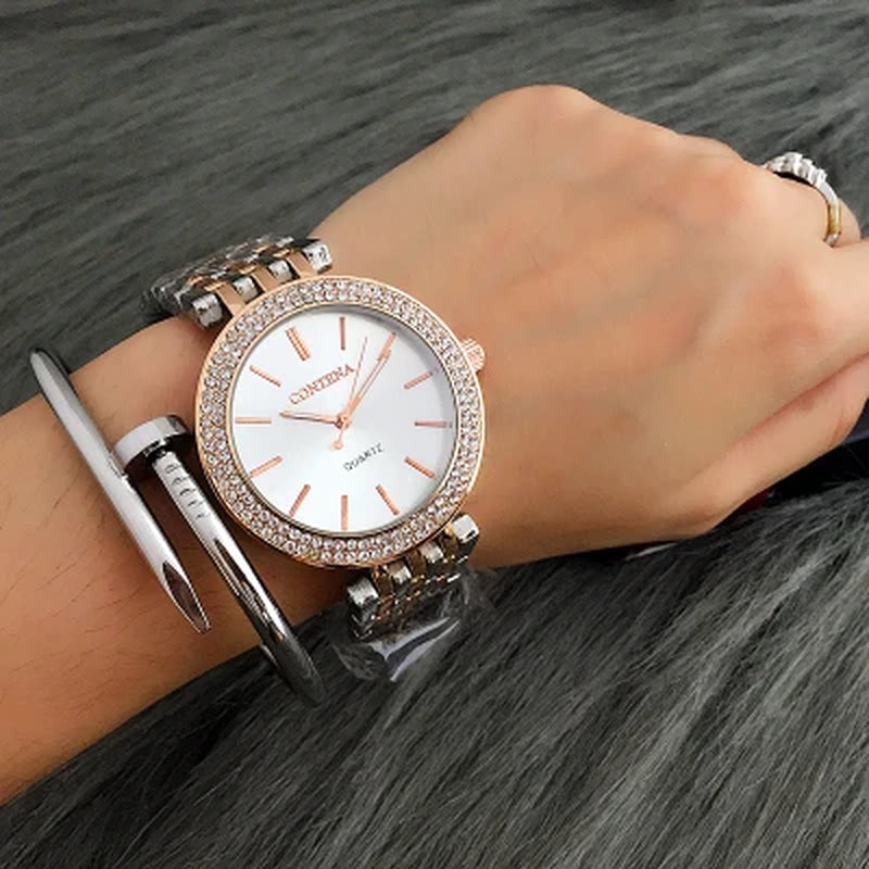 CONTENA Fashion Luxury Silver Watch Women Watches Rhinestone Women'S Watches Ladies Watch Stainless Steel Clock Reloj Mujer