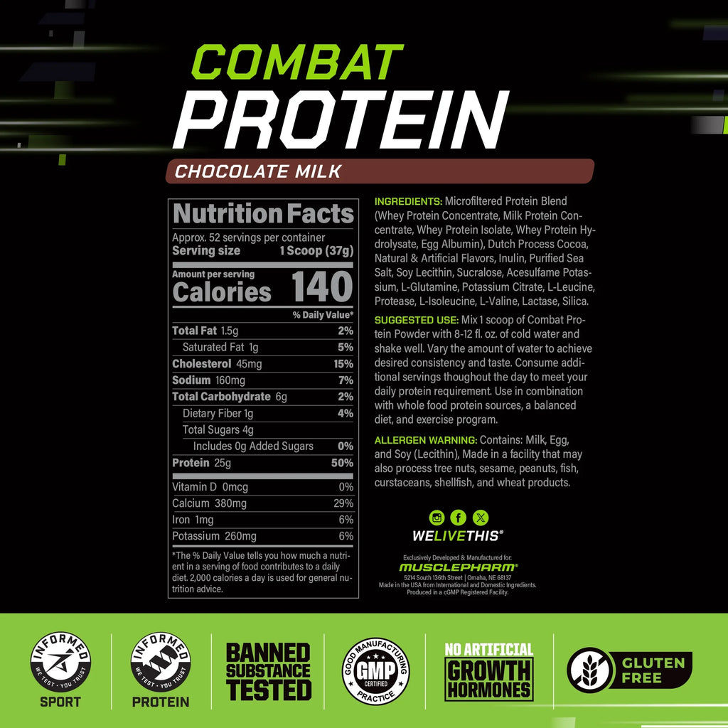Combat Protein Powder, Chocolate Milk, 25G Protein, 4Lb, 64Oz