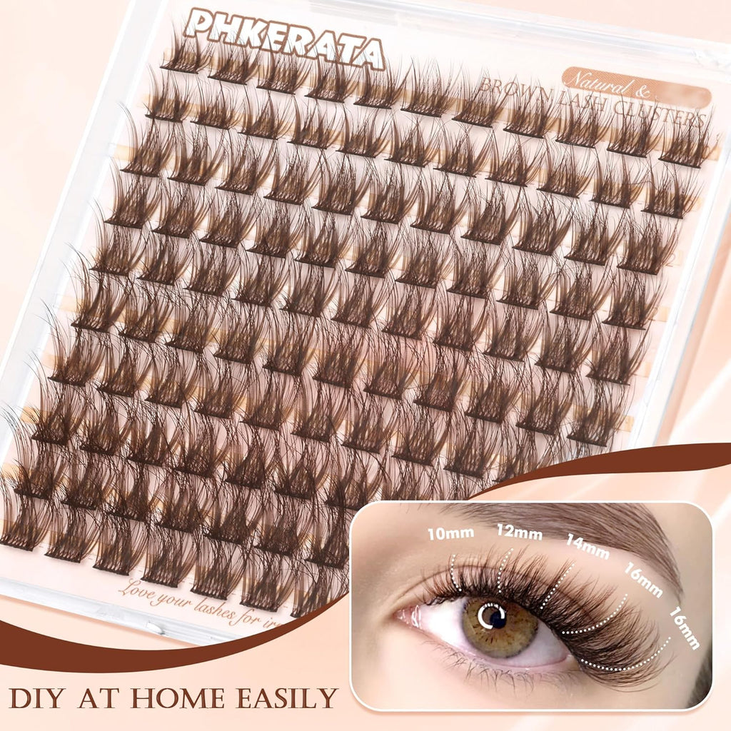 Brown Lash Clusters Wispy Brown Eyelash Clusters Wispy Lashes Clusters Natural C Curvature Cluster Eyelash Extensions 110 Pcs Individual Lashes DIY Cluster Lashes, 10-16 Mm