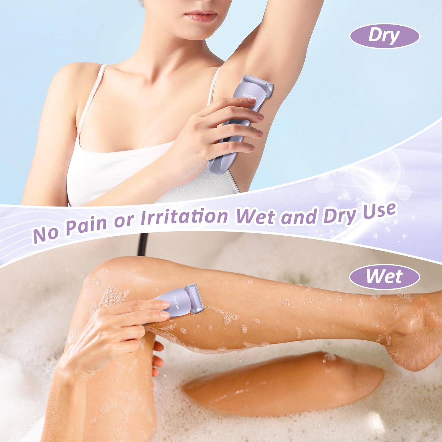 Electric Shaver for Women Legs - Electric Razors for Women Pubic Hair Underarm Arm Bikini Private Area, Portable Painless Lady Body Hair Trimmer Waterproof Wet or Dry, USB Rechargeable (Purple)