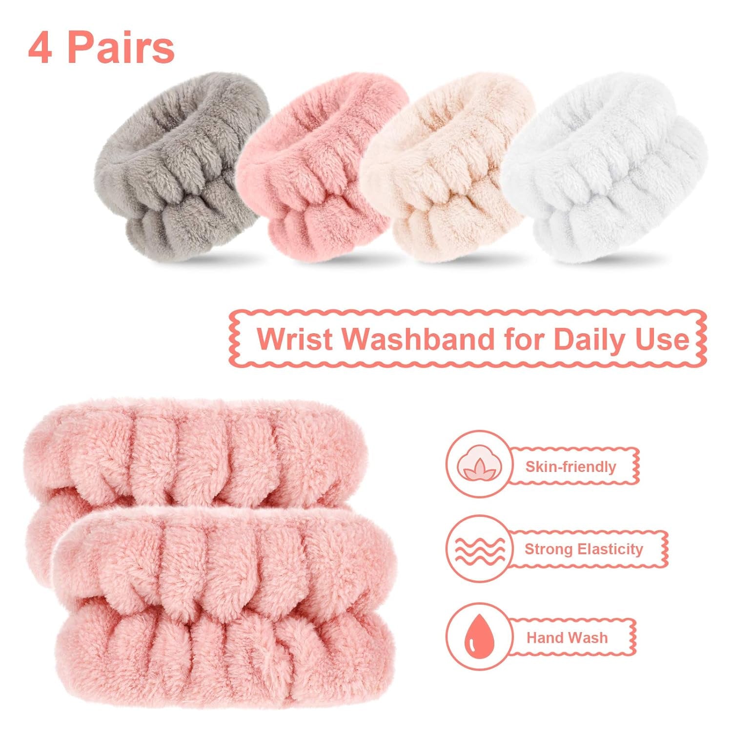 4 Pairs Wrist Bands for Washing Face Wrist Spa Microfiber Wash Towel Band Scrunchies Absorbent Wristbands Sweatband for Women Prevent Liquid from Spilling(Stylish Colors)