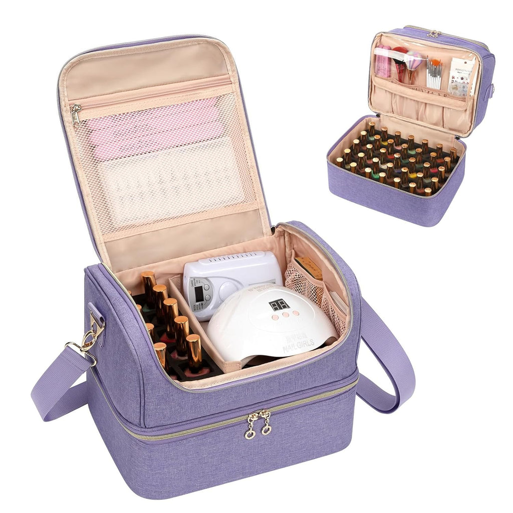 Nail Polish Organizer Case, Nail Supplies Storage Box Holds 45 Bottles Nail Polish & Nail Lamp, Travel Nail Tech Carrying Case, Nail Kit Bag for Nail Stuff & Manicure Tools