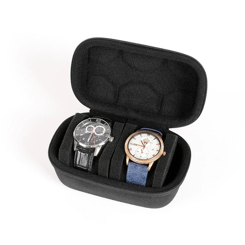 2/3/5 Slots Watch Travel Case,Hard Watch Roll, Travel Watch Organizer Case with Form-Fitting Pillow, Red Microfiber Lining