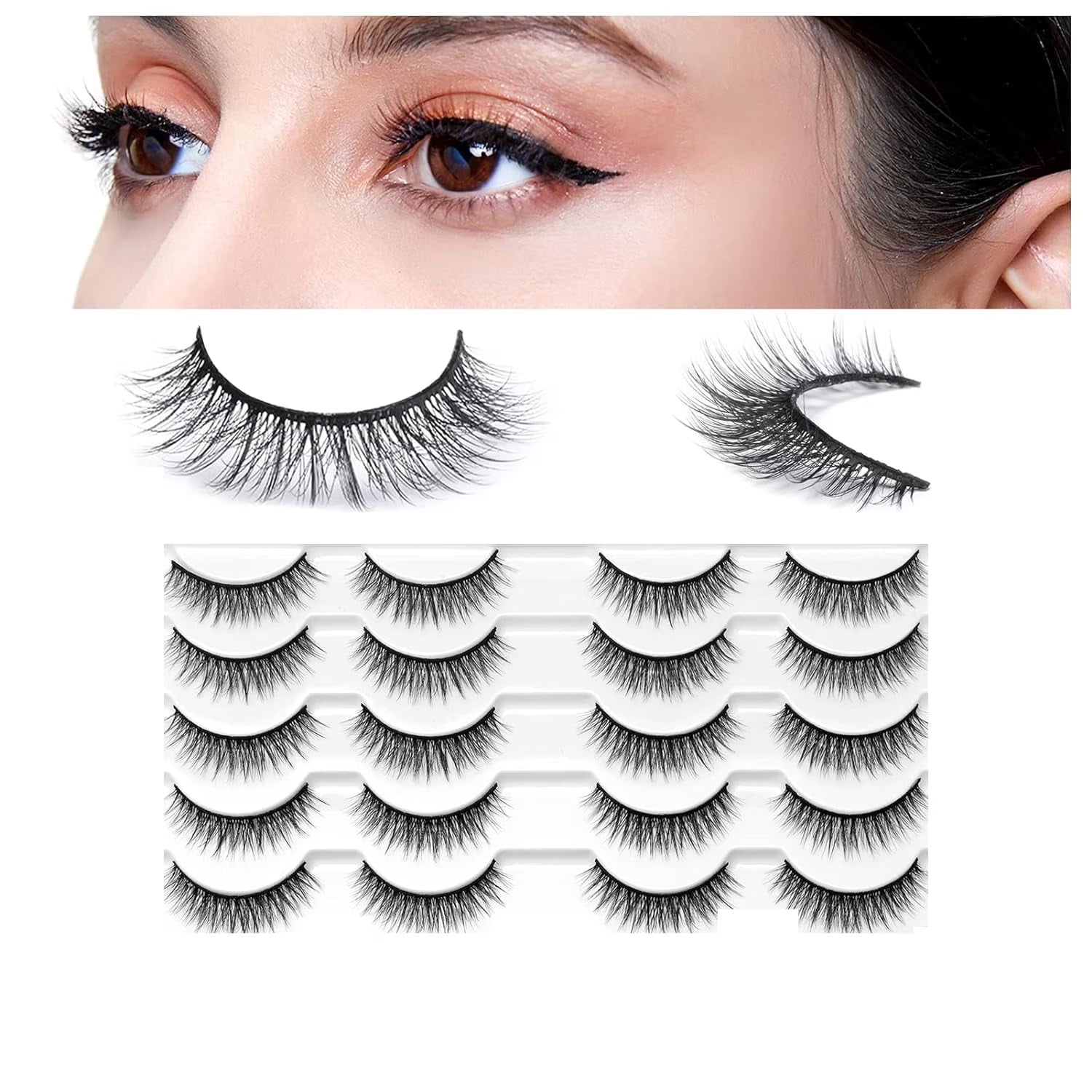 10 Pair False Eyelashes Natural Look Fluffy Lashes Handmade Cat Fake Eyelashes for Makeup