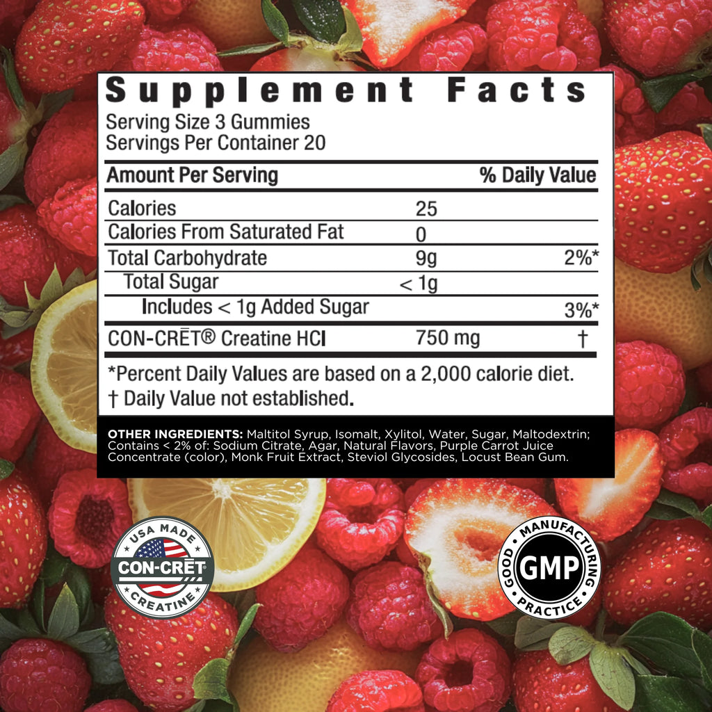 Creatine Hcl Gummies, Sour Berry Zing Flavor, Supports Muscle & Brain Health, 60 Count