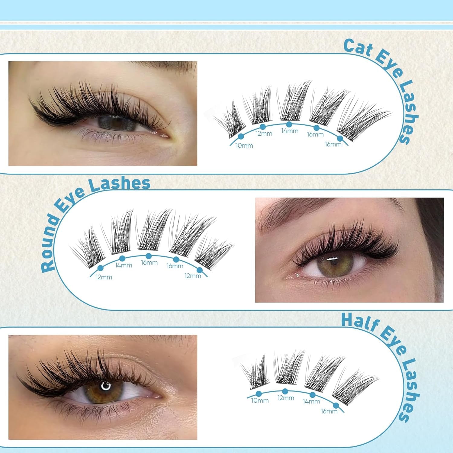 Wispy Lash Clusters Natural Eyelashes Cluster Eyelash Extensions Cat Eye176Pcs Individual Lashes Clusters C Curve Eyelash Clusters 10-16MM DIY Lash Extension by