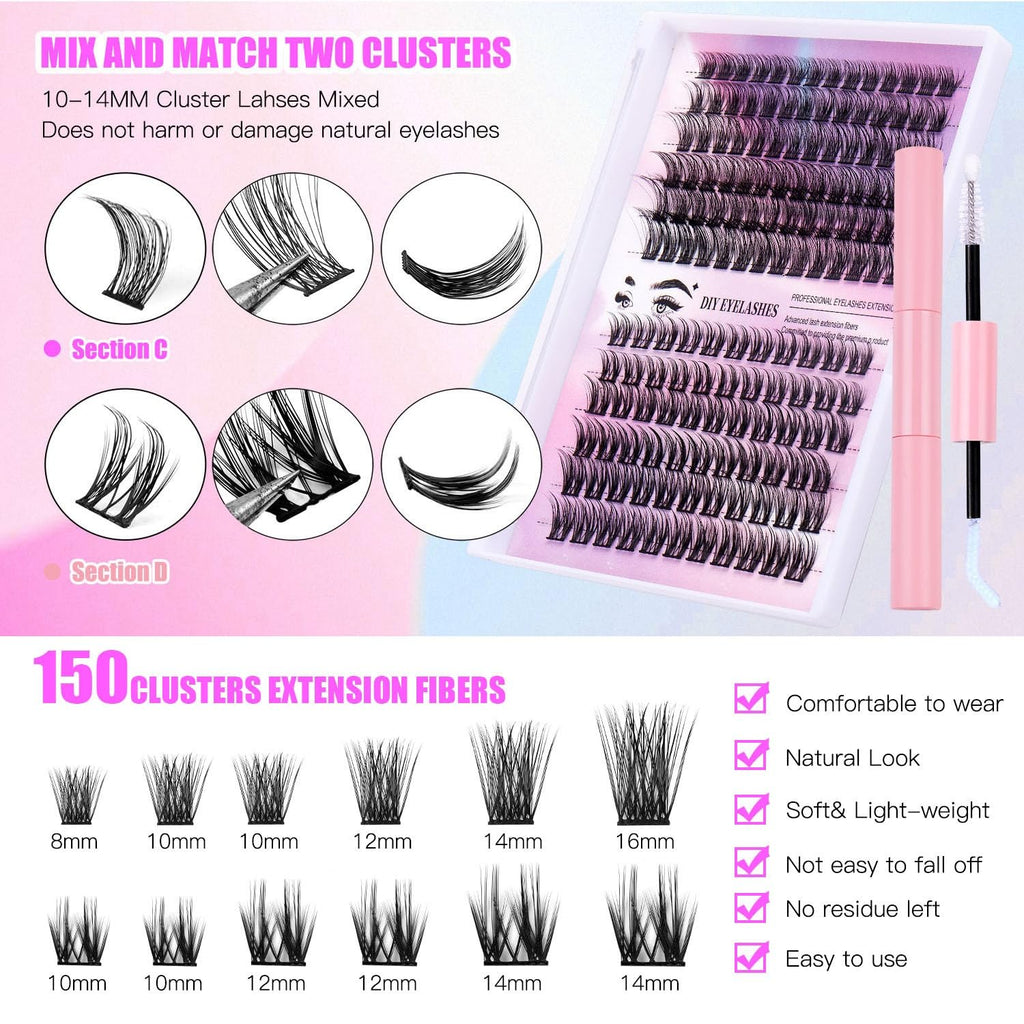 False Eyelash Set - Natural Volume (Black Tool, 30D+40D 150 Sets) (Pink)