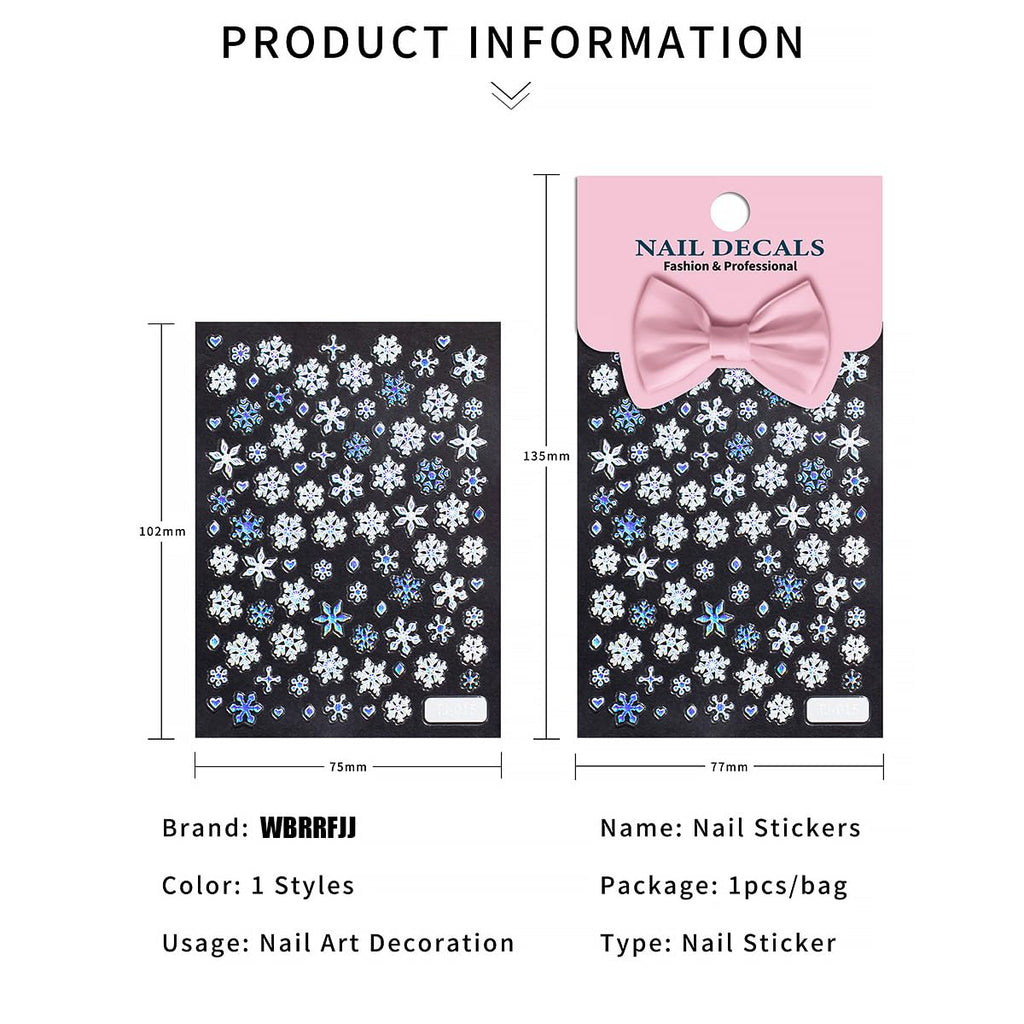 5D Embossed Christmas Laser Nail Stickers - Holographic Blue White Snowflake Self-Adhesive Decals for Winter Bronzing Nail Art Kit