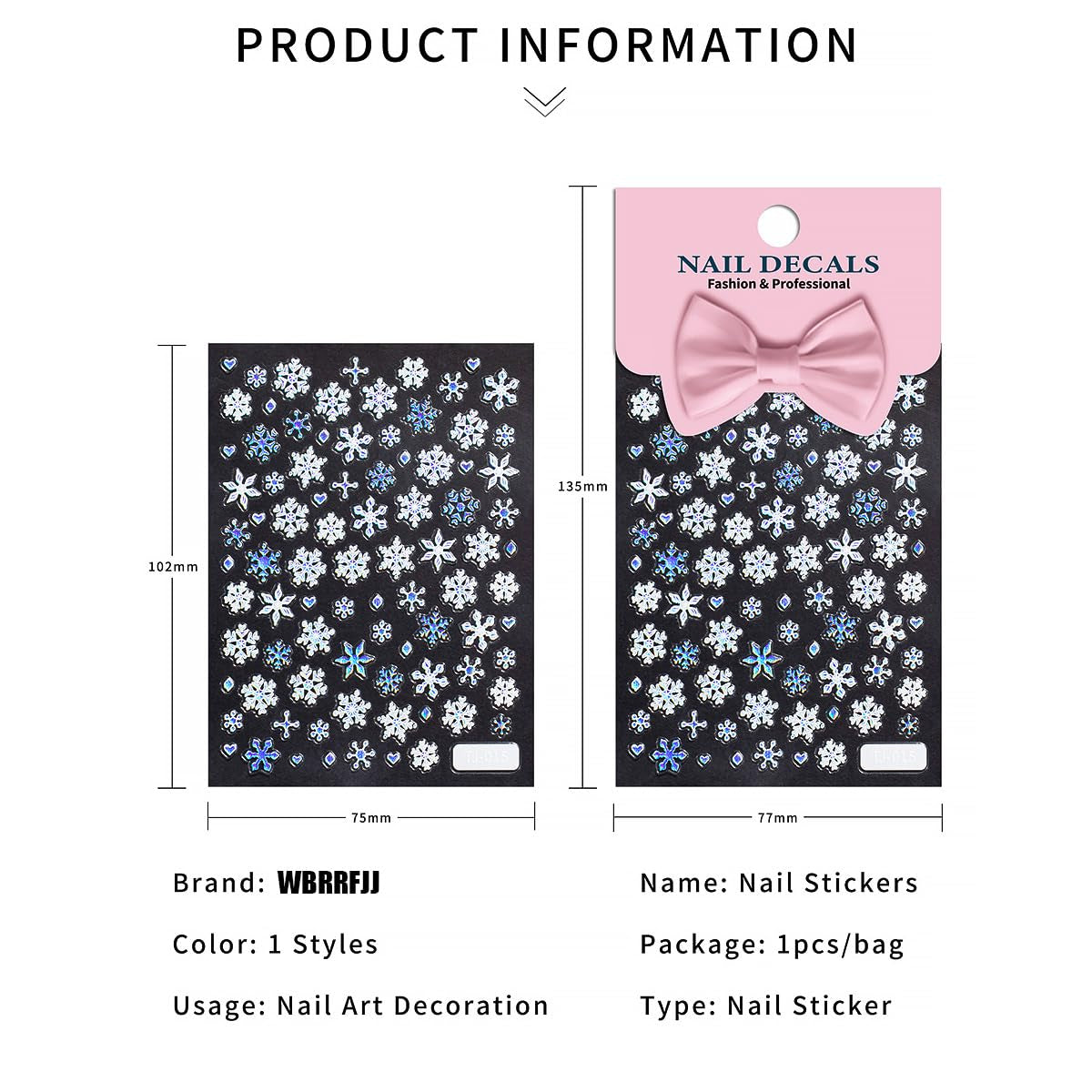 5D Embossed Christmas Laser Nail Stickers - Holographic Blue White Snowflake Self-Adhesive Decals for Winter Bronzing Nail Art Kit