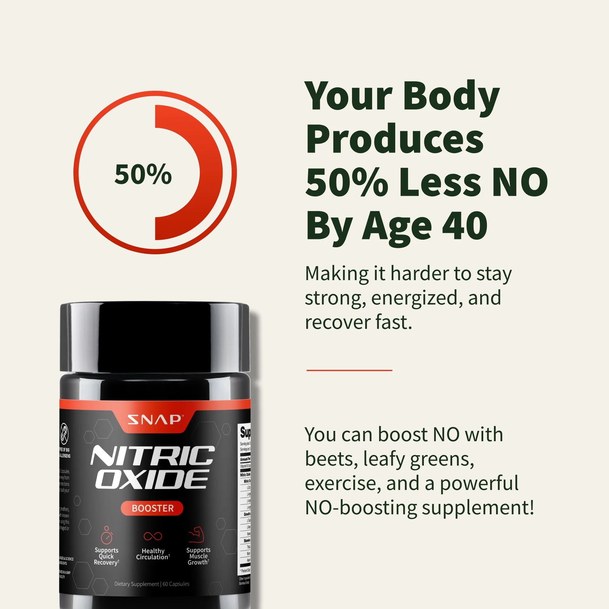 Nitric Oxide Booster - Growth & Building Powder, 90 Days Supply