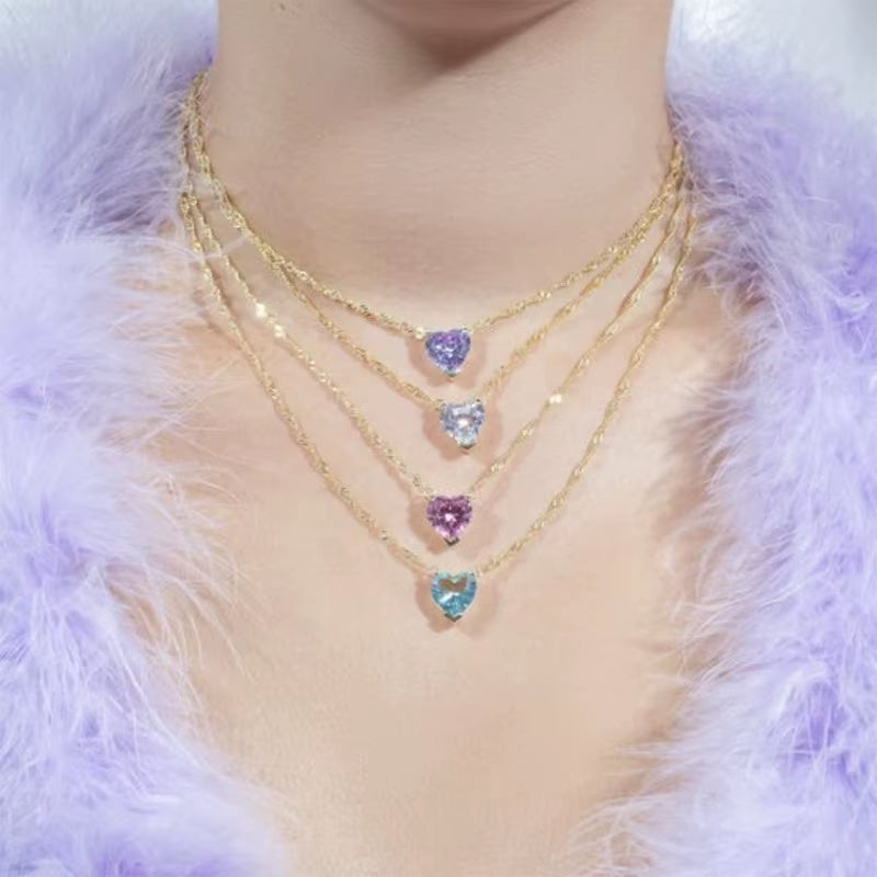 Heart Necklace for Women Stainless Steel Gold Color CZ Pendant Necklace Korean Fashion Cute Crystal Couple Jewerly Collier Femme