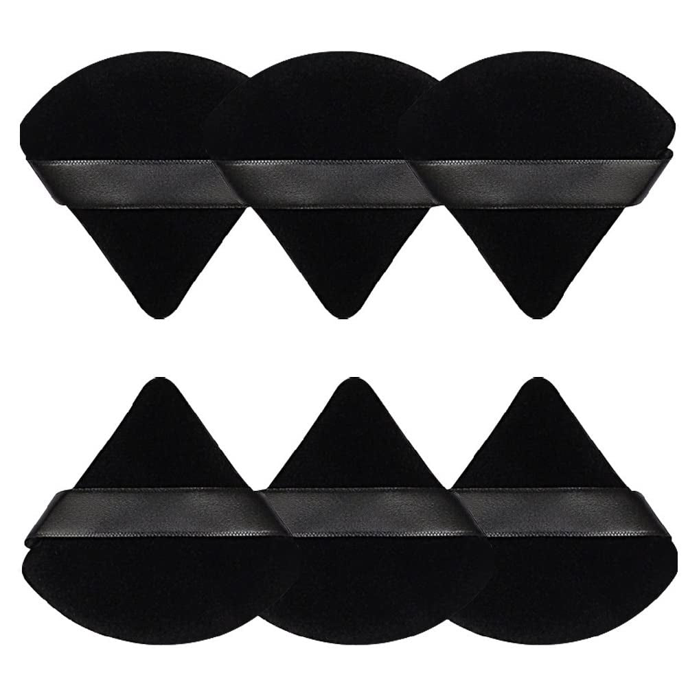 6 Pcs Powder Puff Face Soft Triangle Makeup Puff Velour Makeup Sponge Stocking Stuffers for Loose Powder (Black)