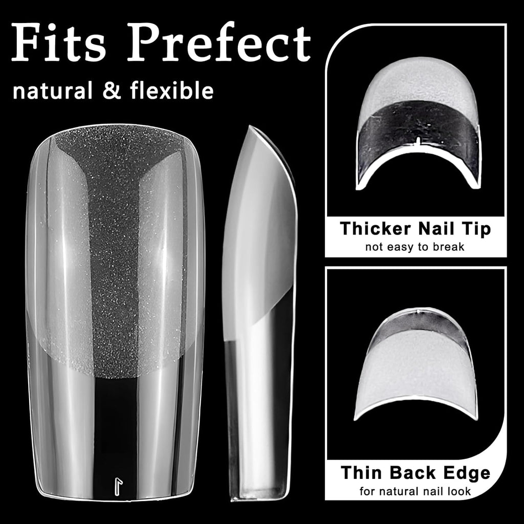 600Pcs Square Nail Tips, Medium Gel Nail Tips Square Clear Fake Nails Full Cover Acrylic Nails Tips for Nail Extensions Manicure Salon Home DIY