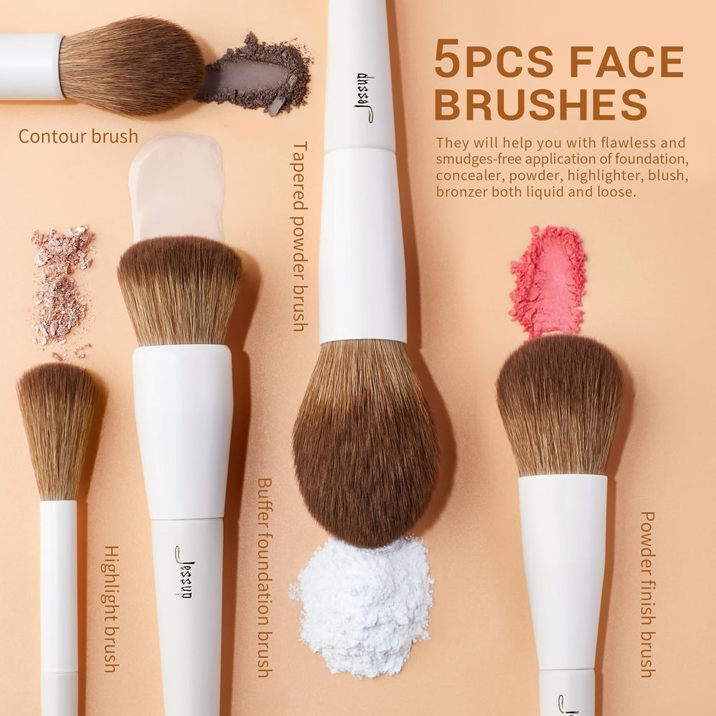 Makeup Brushes 14Pcs Makeup Brush Set Premium Synthetic Powder Foundation Contour Blush Concealer Eye Shadow Blending Liner Make up Brush Kit Light Grey T329