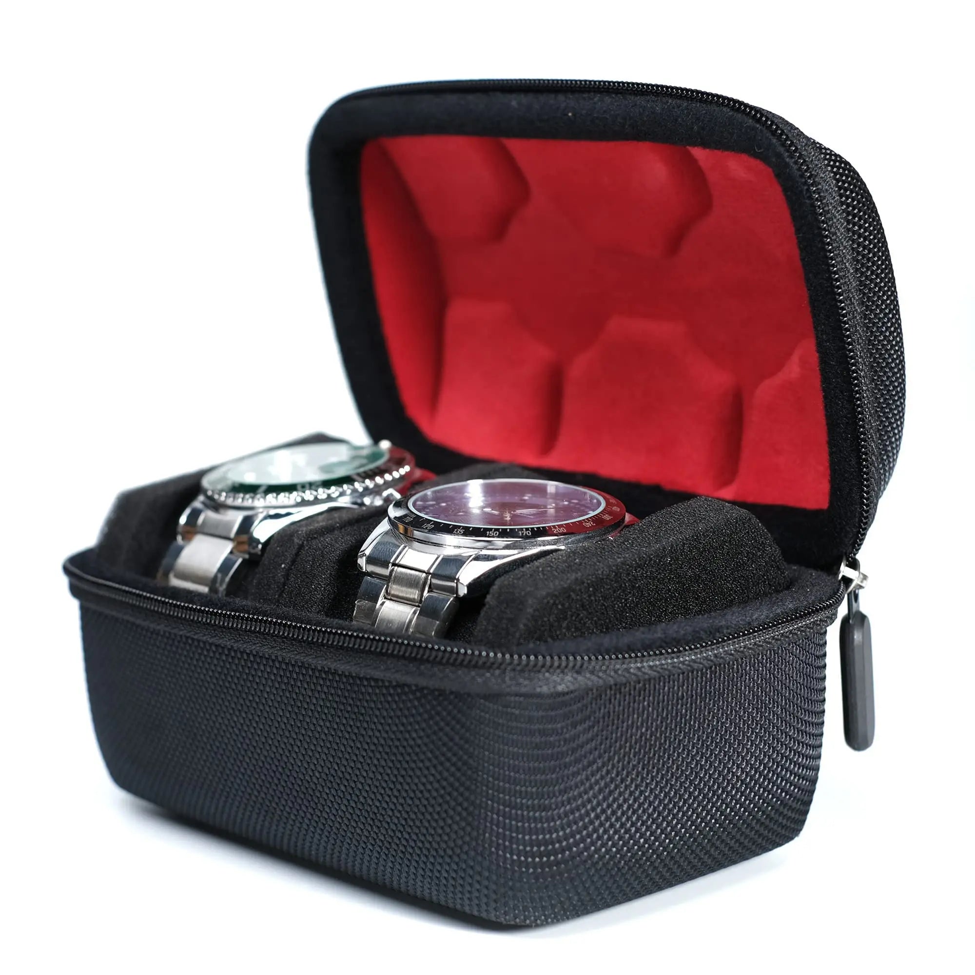 2/3/5 Slots Watch Travel Case,Hard Watch Roll, Travel Watch Organizer Case with Form-Fitting Pillow, Red Microfiber Lining