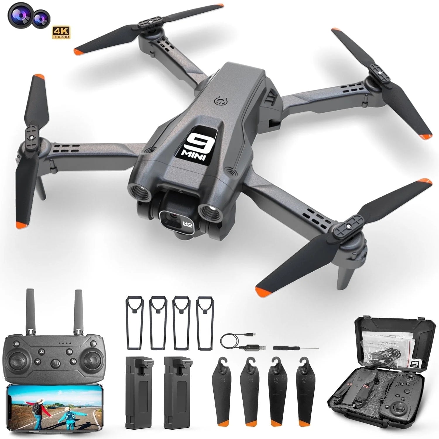 Drone with 4K HD Dual Camera for Adults Kids, RC Quadcopter with 2 Modular 1800Mah Batteries for 30 Mins Long Flight