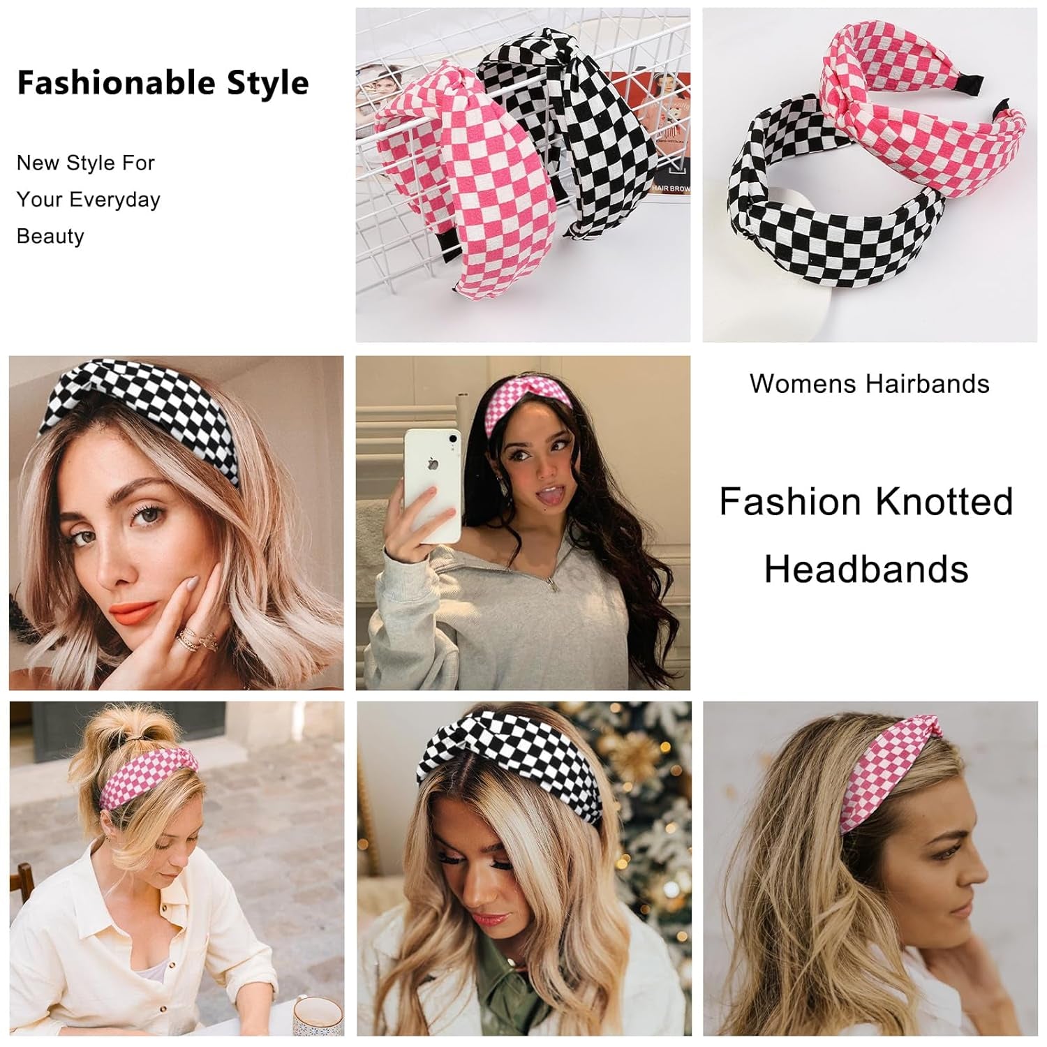 Twisted Plaid Headbands for Women Non Slip Fashion Hairbands Checkered Knotted Headband for Womens Hair Band Wide Thick Plastic Head Band Hair Accessories