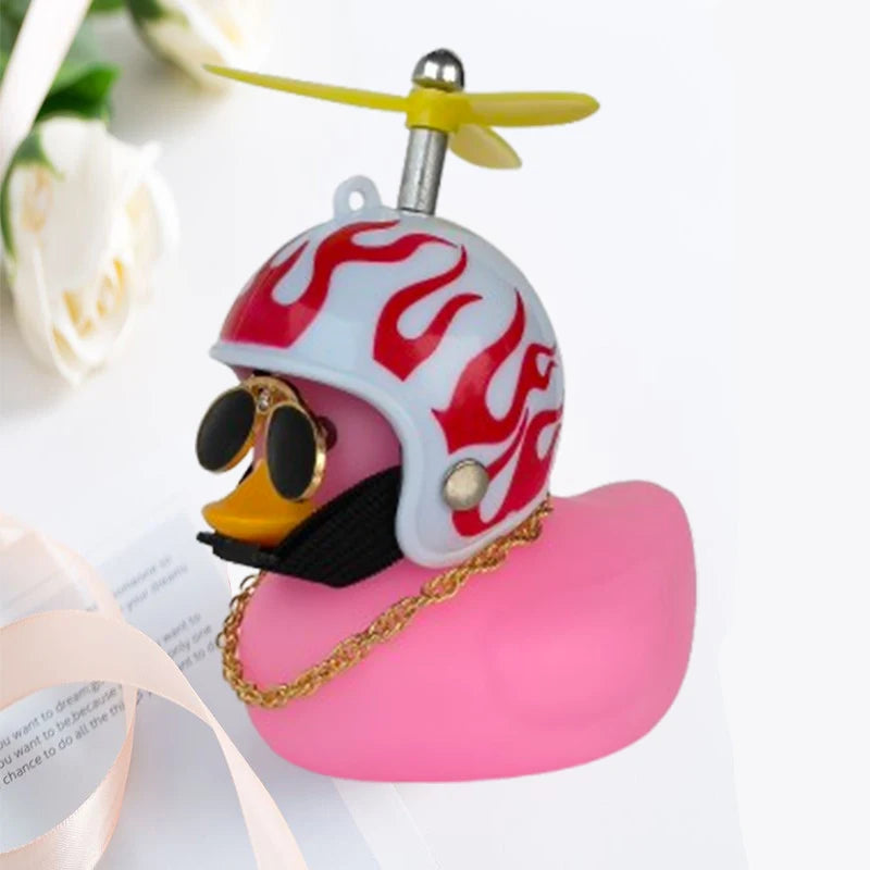 Car Duck with Helmet Broken Wind Pendant Small Yellow Duck Road Bike Motor Helmet Riding Cycling Accessories without Lights