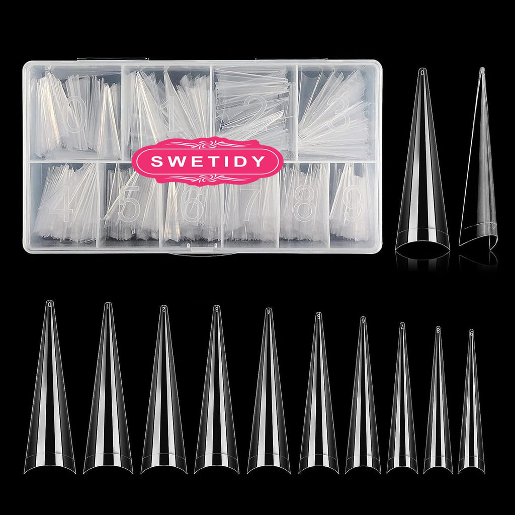 500PCS Stiletto Nail Tips  Extra Long Nails Clear Nail Tips Half Cover XL Stiletto Shape Acrylic Pointed Nails for Halloween Salon and Home DIY 10 Sizes with Box 5.9 Ounce