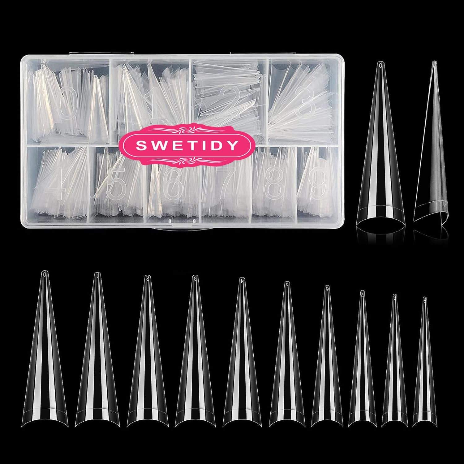 500PCS Stiletto Nail Tips  Extra Long Nails Clear Nail Tips Half Cover XL Stiletto Shape Acrylic Pointed Nails for Halloween Salon and Home DIY 10 Sizes with Box 5.9 Ounce