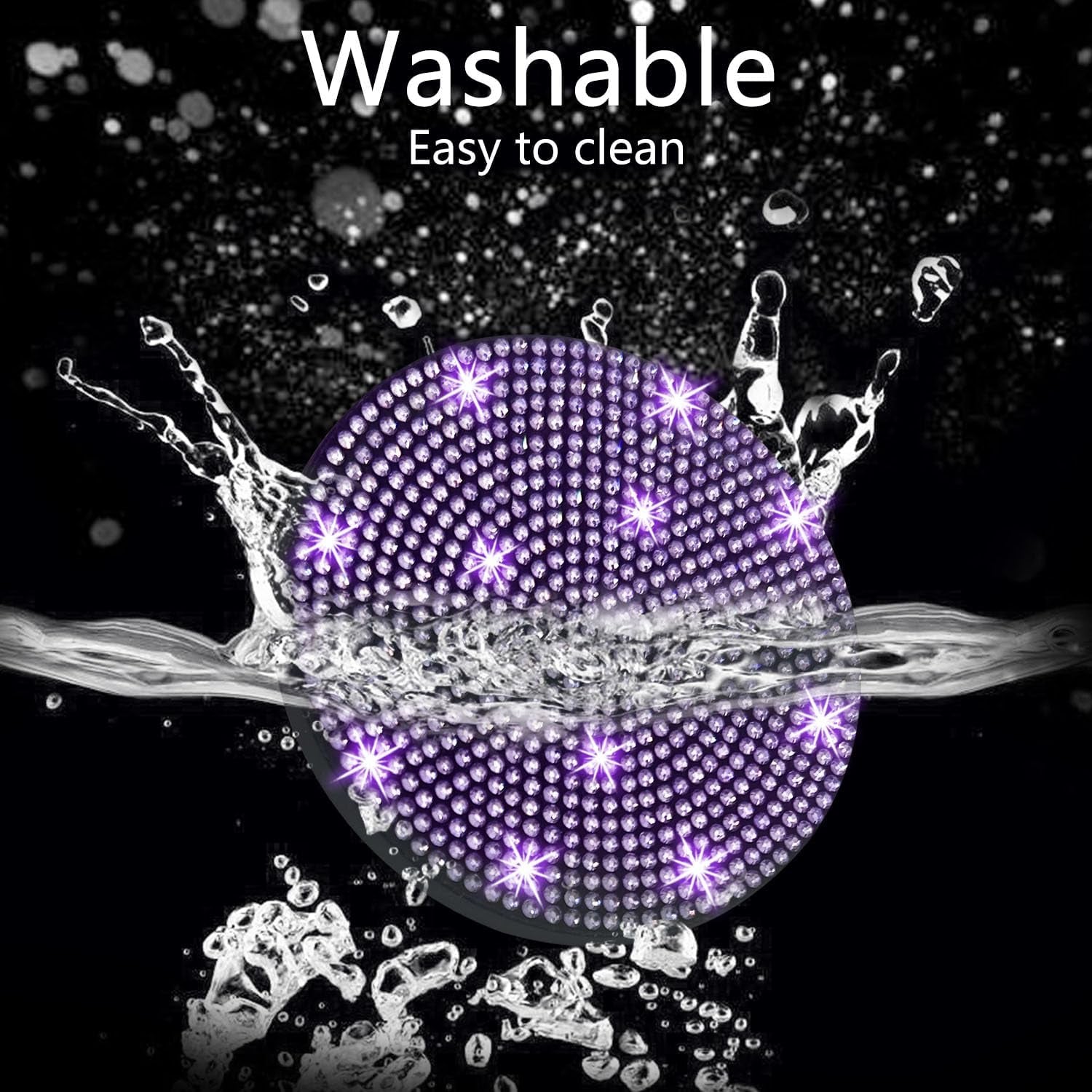 2Pcs Bling Car Cup Holder Coaster, 2.75 Inch Anti-Slip Shockproof Universal Car Coasters Insert Bling Crystal Rhinestone Automotive Interior Accessories for Women (2 Pcs, Purple Violet)