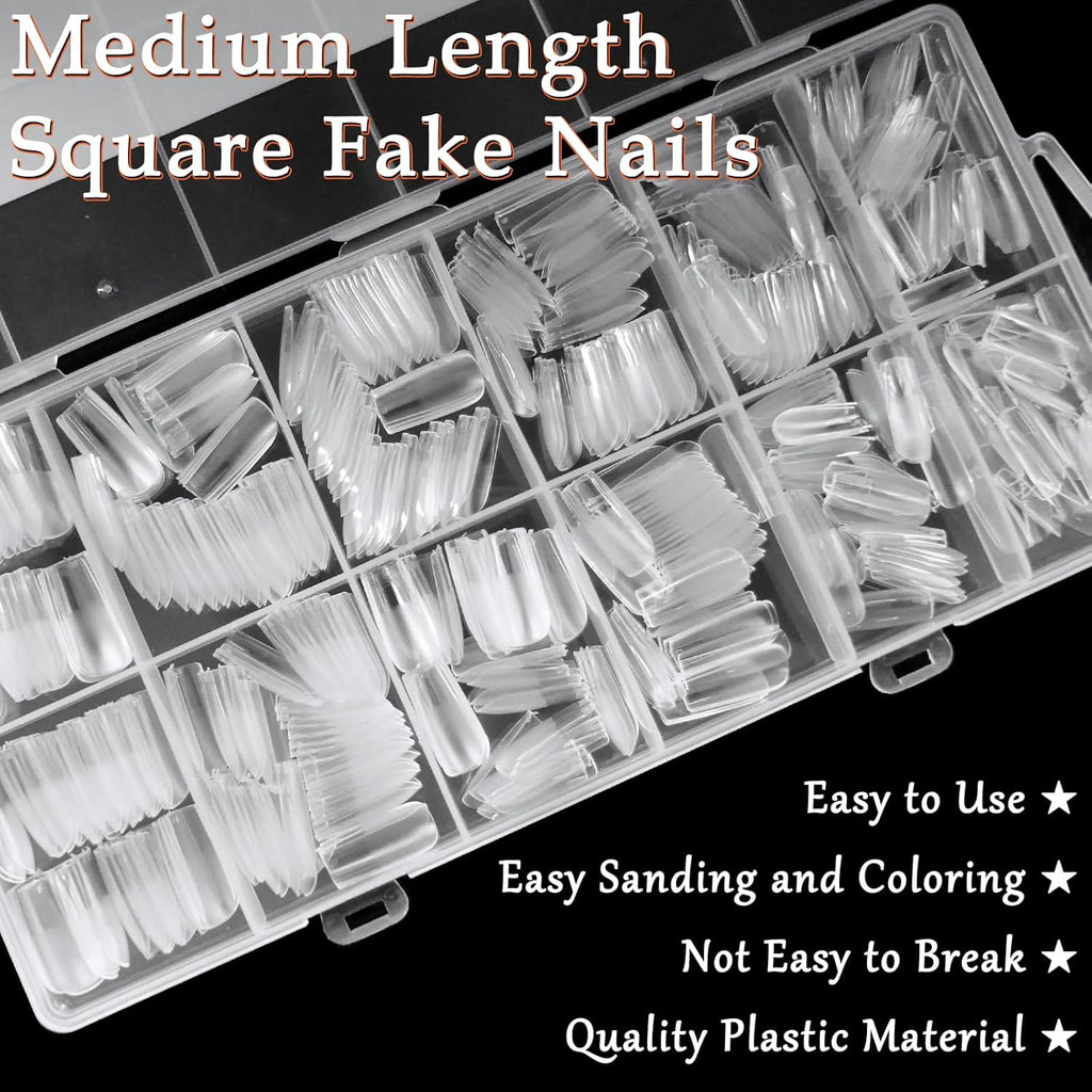 600Pcs Square Nail Tips, Medium Gel Nail Tips Square Clear Fake Nails Full Cover Acrylic Nails Tips for Nail Extensions Manicure Salon Home DIY