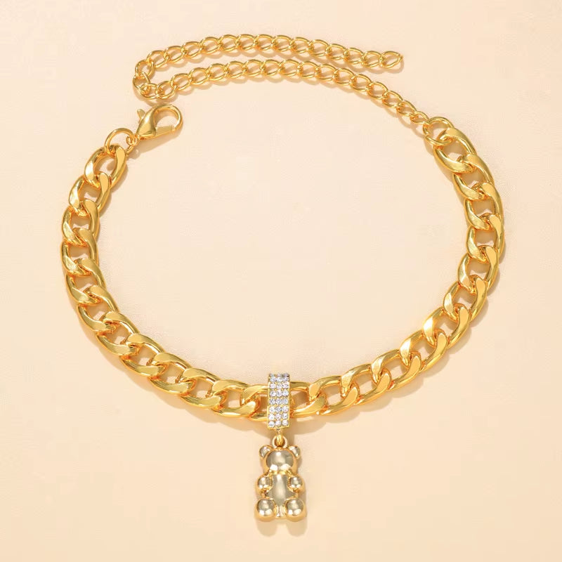 Stonefans Women Beach Foot Jewerly Titanium Steel Anklet Leg Chain Metal Bear Pendant Anklet Bracelet Men Holiday Accessories