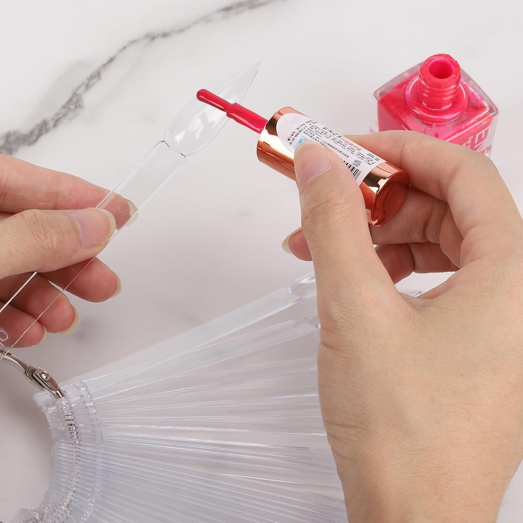 200 Pcs Clear Nail Swatch Sample Sticks with Ring and Number Stickers, Plastic Nail Swatches for Polish Color Display