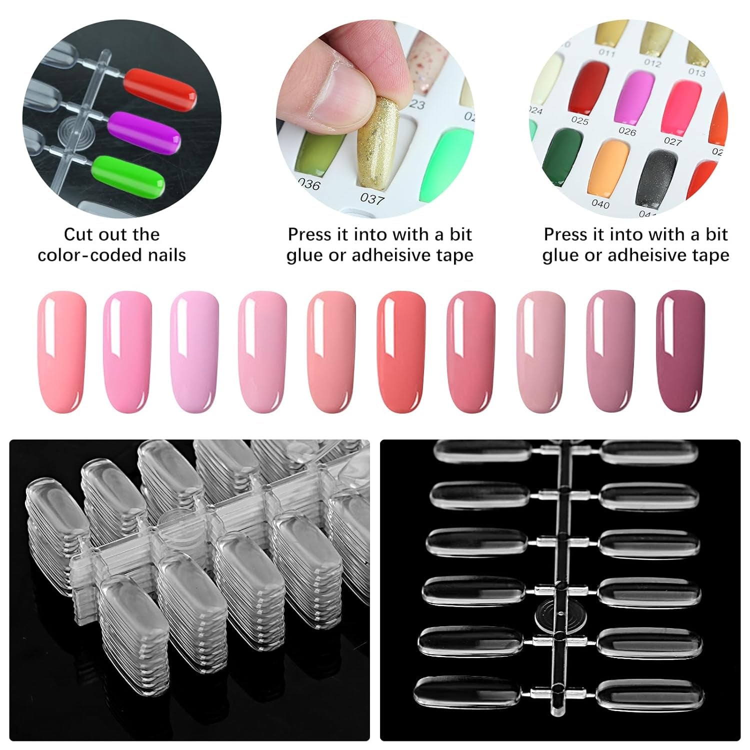 360PCS Flat Square Nail Tips for Nail Color Display Book, Nail Color Display Chart Nail Display Card for Colorful Nail Polish DIY Training Practicing Displaying (Transparent)