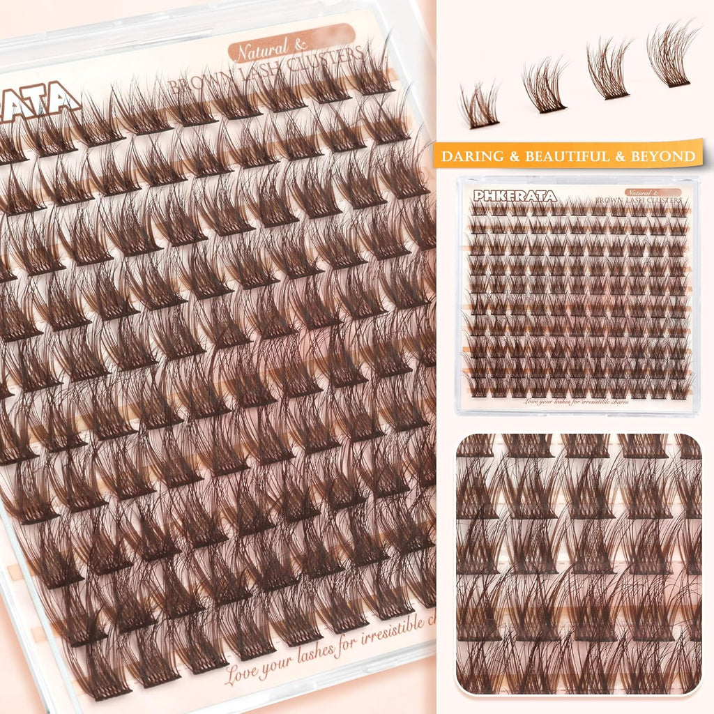 Brown Lash Clusters Wispy Brown Eyelash Clusters Wispy Lashes Clusters Natural C Curvature Cluster Eyelash Extensions 110 Pcs Individual Lashes DIY Cluster Lashes, 10-16 Mm