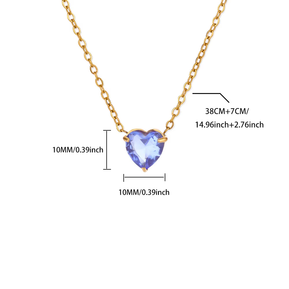 Heart Necklace for Women Stainless Steel Gold Color CZ Pendant Necklace Korean Fashion Cute Crystal Couple Jewerly Collier Femme