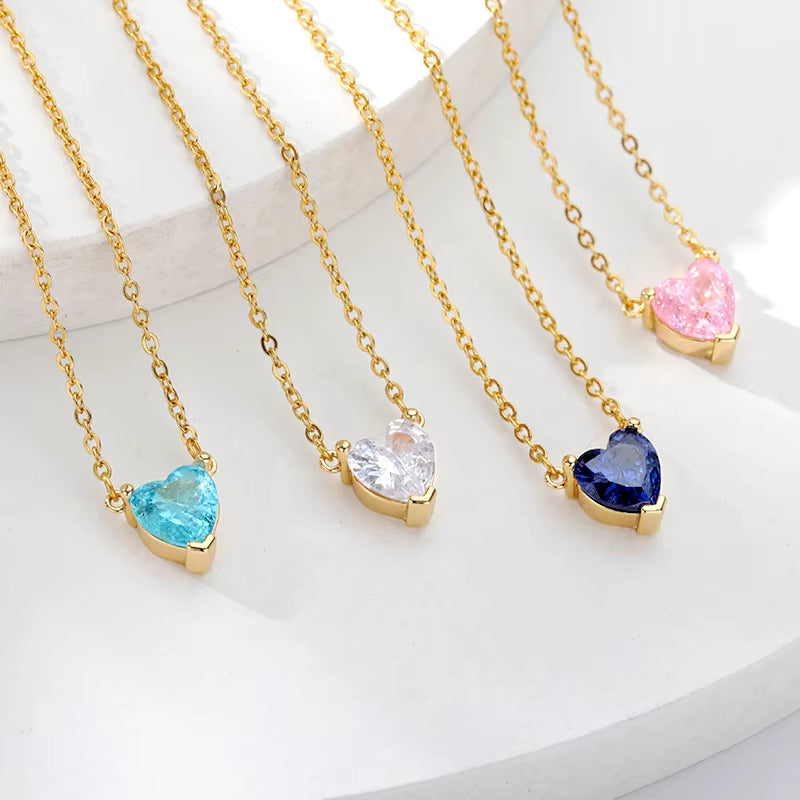 Heart Necklace for Women Stainless Steel Gold Color CZ Pendant Necklace Korean Fashion Cute Crystal Couple Jewerly Collier Femme