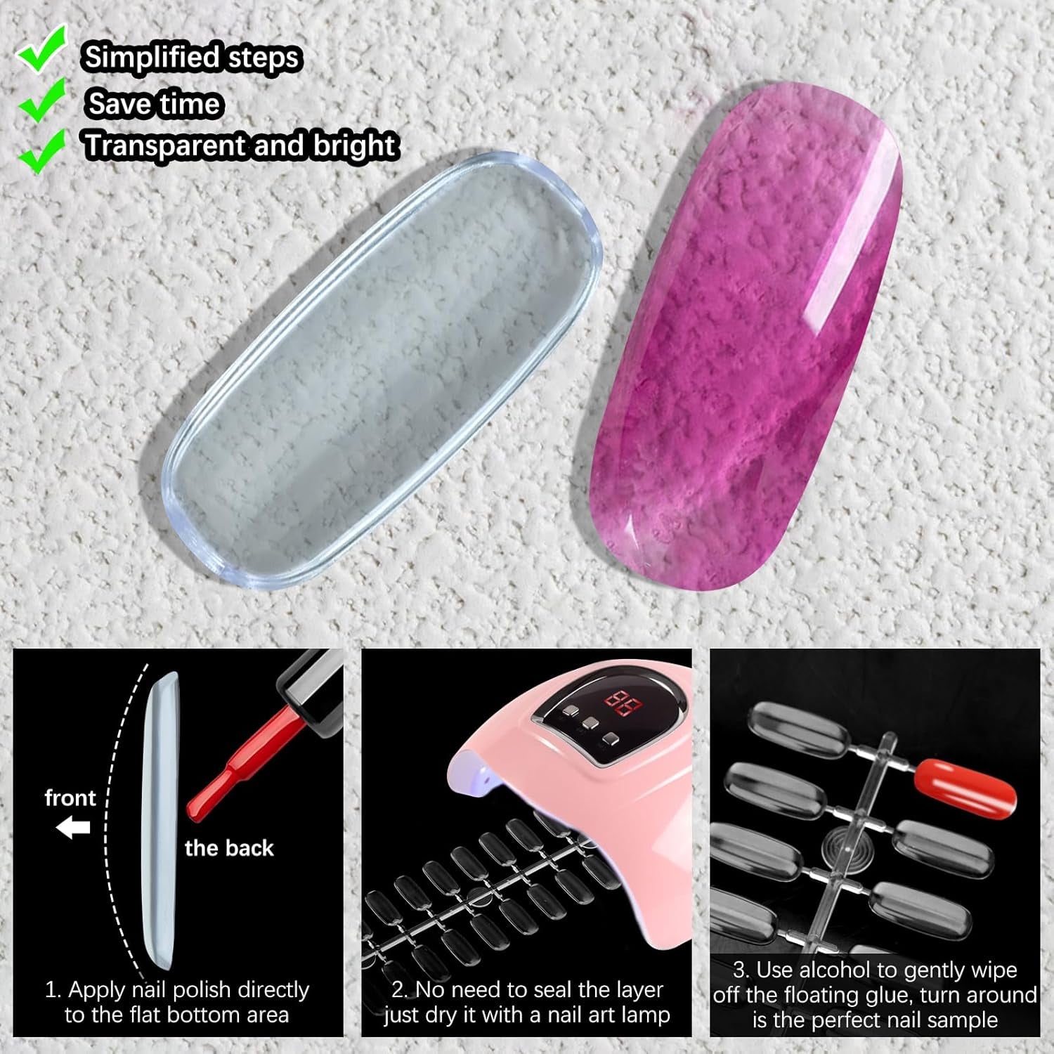 360PCS Flat Square Nail Tips for Nail Color Display Book, Nail Color Display Chart Nail Display Card for Colorful Nail Polish DIY Training Practicing Displaying (Transparent)