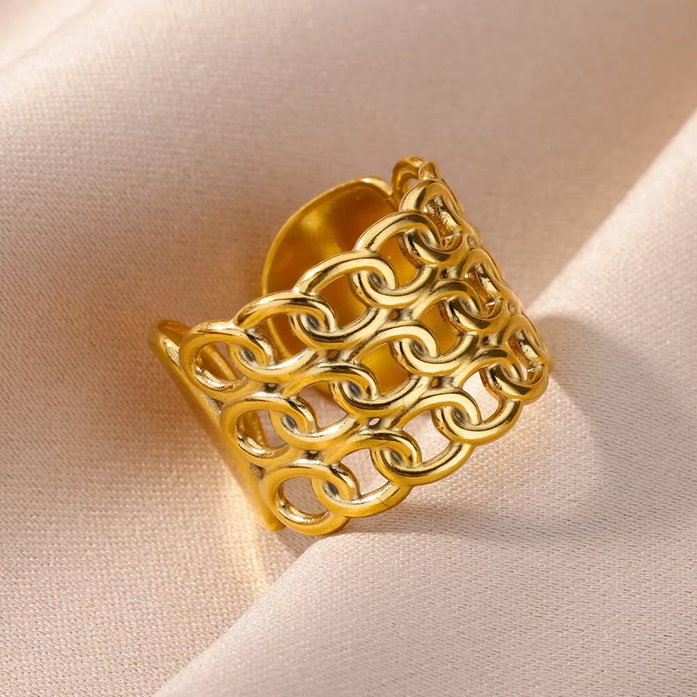 316L Stainless Steel Rings for Women Gold Color Never Fade Luxury Classic Rings Adjustable Rock Ring Aesthetic Jewelry Gift