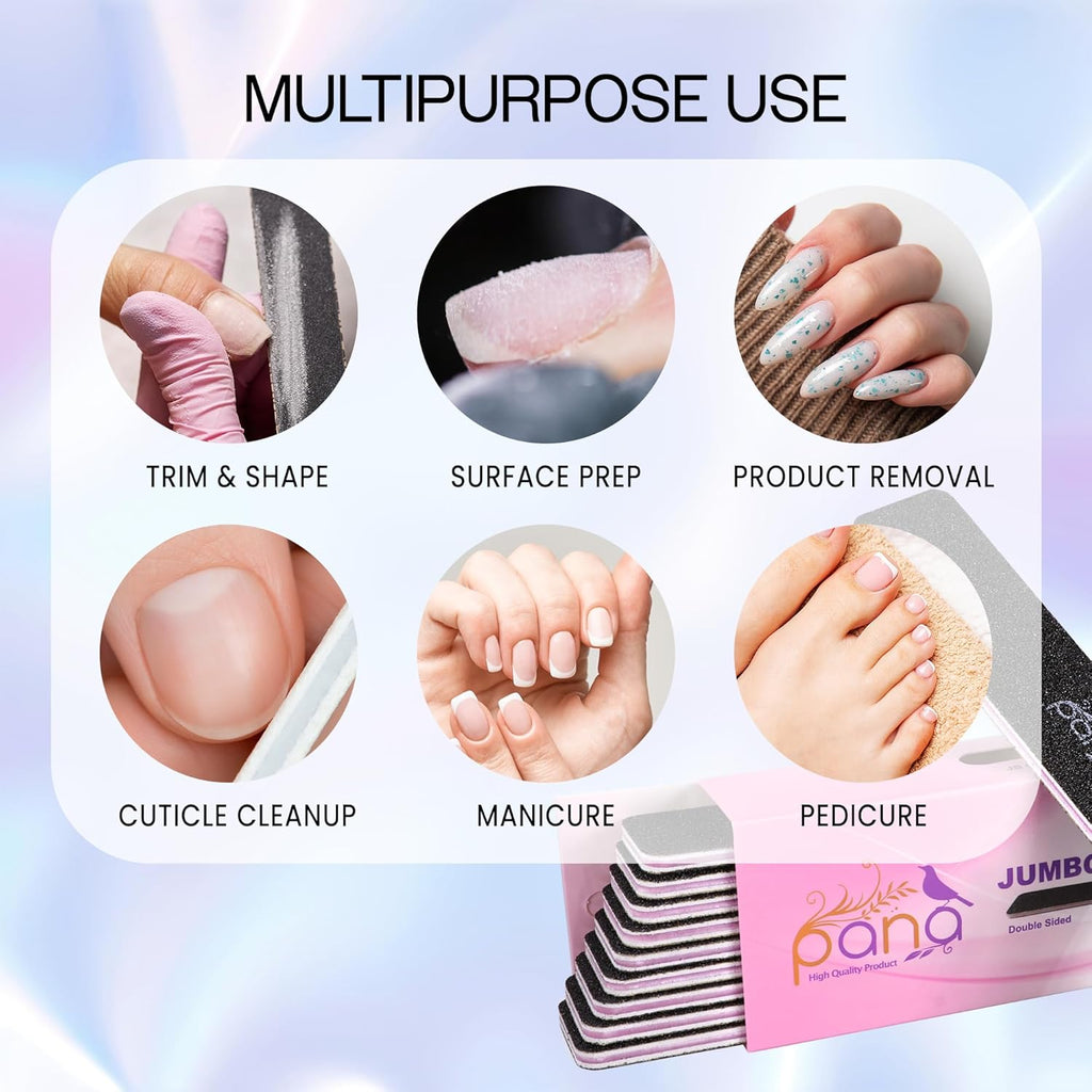 10Pcs -  Jumbo Double-Sided Emery Nail File for Manicure, Pedicure, Natural, and Acrylic Nails - Black (Grit 80/80)